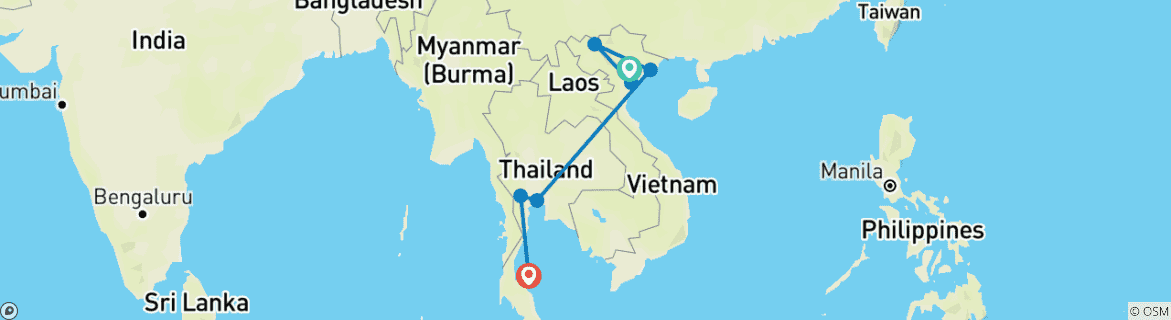 Karte von Wunder von Vietnam und Thailand: Halong-Bucht, Sapa, Bangkok & Koh Samui - 13 Tage