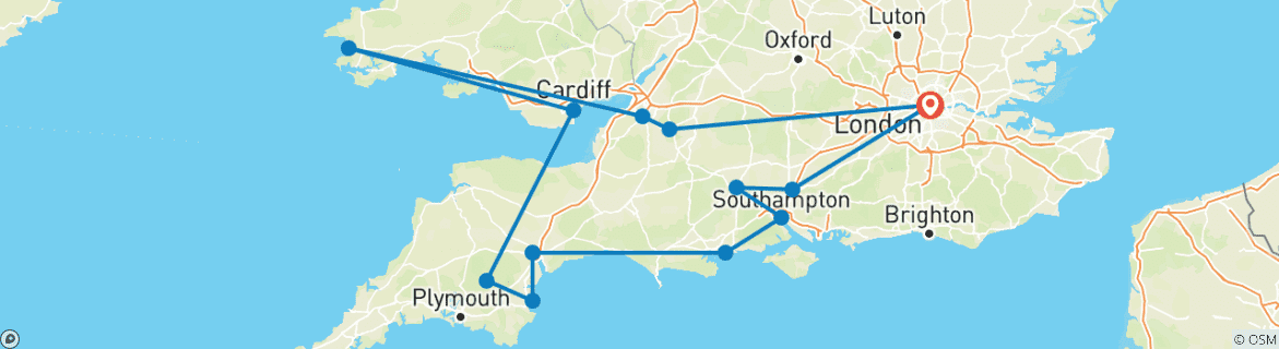 Carte du circuit Goût du sud de l'Angleterre et du Pays de Galles