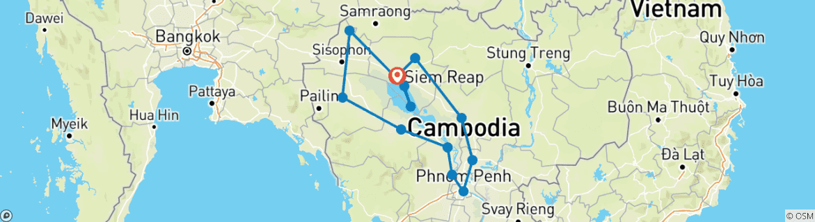 Carte du circuit Circuit privé de 10 jours au Cambodge
