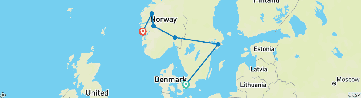 Carte du circuit Scandinavie spectaculaire - de Copenhague à Bergen - 2024