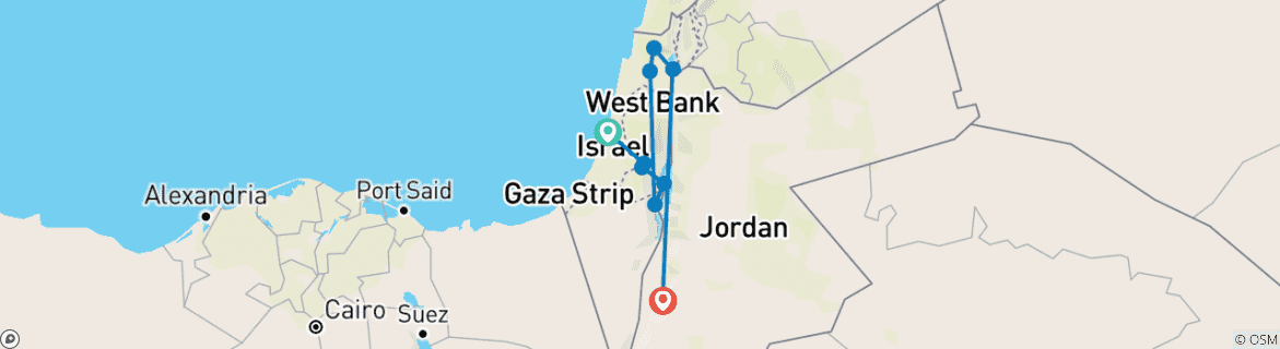 Carte du circuit Circuit en Israël et en Jordanie - 6 jours