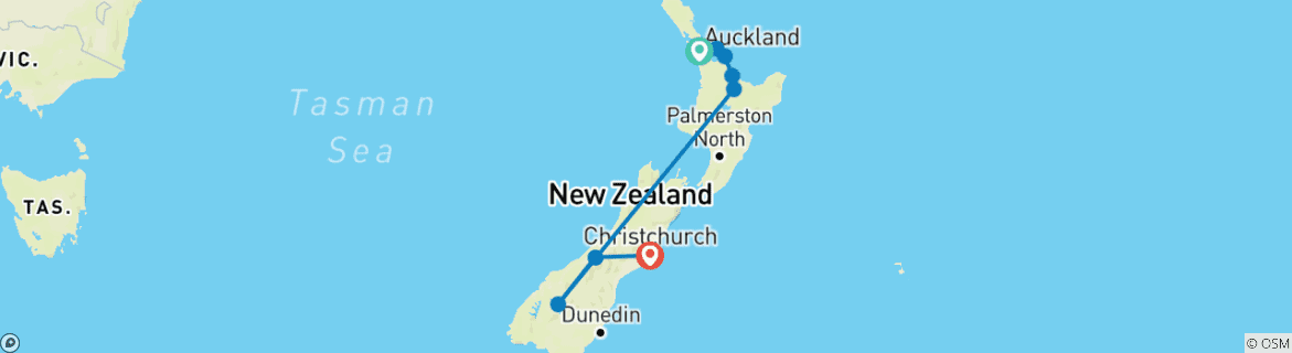 Map of The Essence of New Zealand -14 Days