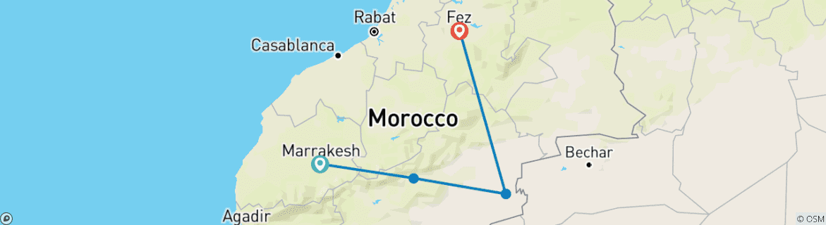 Mapa de Circuito de 3 Días por el desierto de Marrakech a Fez (Privada)