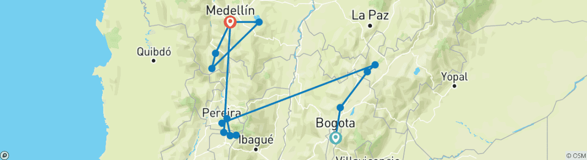 Mapa de 12 días corazón de Colombia café y cultura