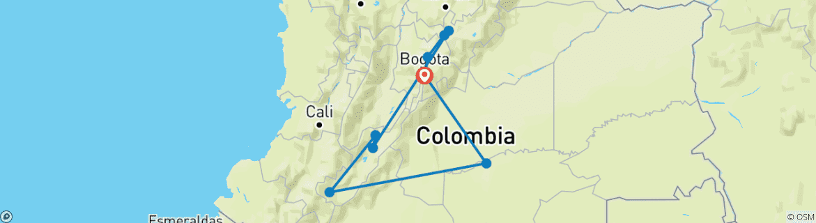 Map of 13 Day Historical Colombia – Villa De Leyva, Tatacoa, San Agustin, El Guaviare