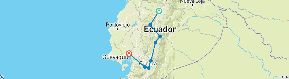 Image of a map showing the route of the tour