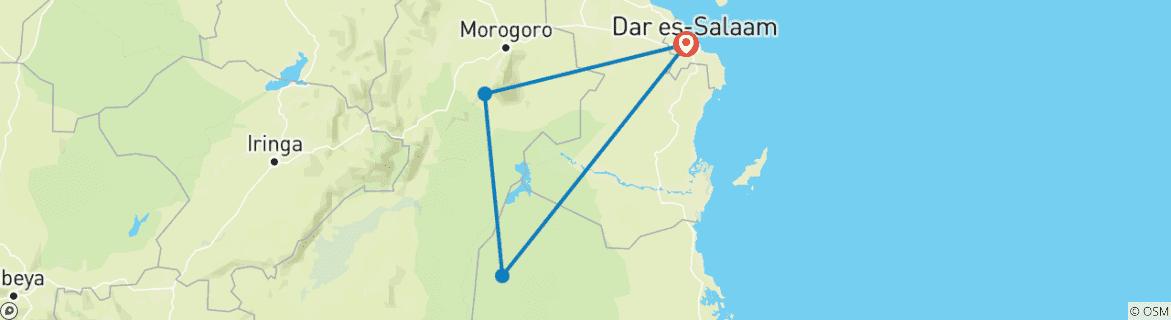 Mapa de Asombroso Safari de 4 Días por el Parque Nacional Nyerere y Mikumi