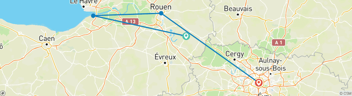 Image of a map showing the route of the tour