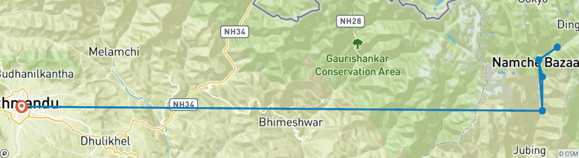 Foto van een kaart met de route van de rondreis