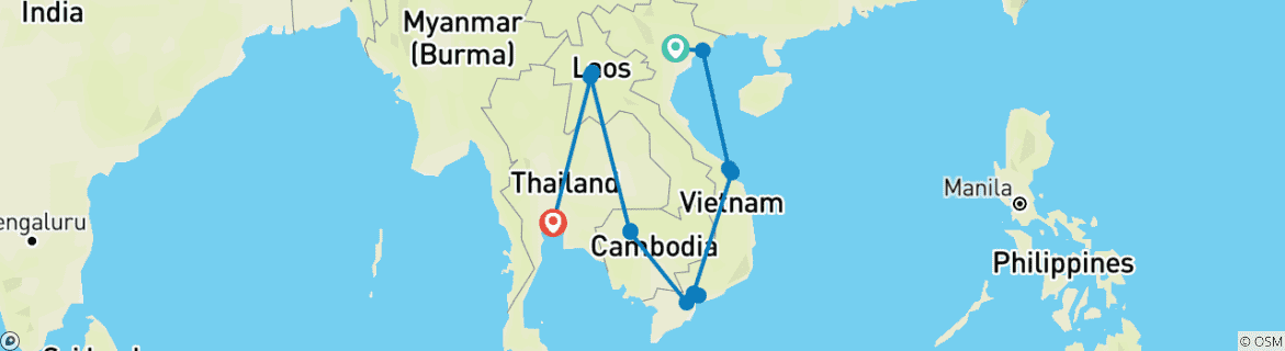 Map of Kingdoms of Southeast Asia Vietnam, Cambodia, Laos and Thailand (Hanoi to Bangkok) (2024)