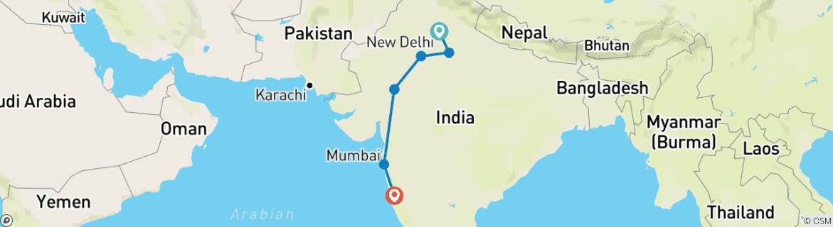 Karte mit der Reiseroute