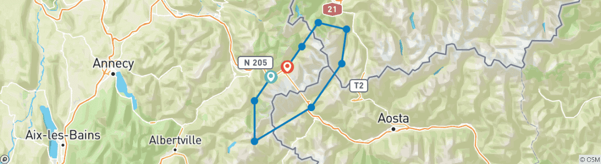Carte du circuit Tour du Mont Blanc 12 jours auto- guidés