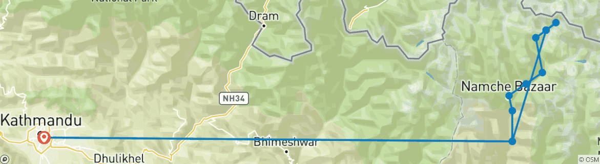 Foto van een kaart met de route van de rondreis