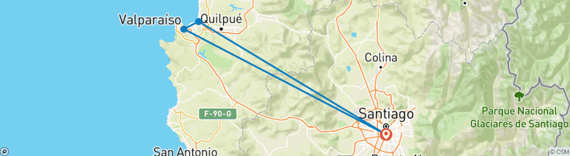 Map of Santiago & Surroundings 6 Days