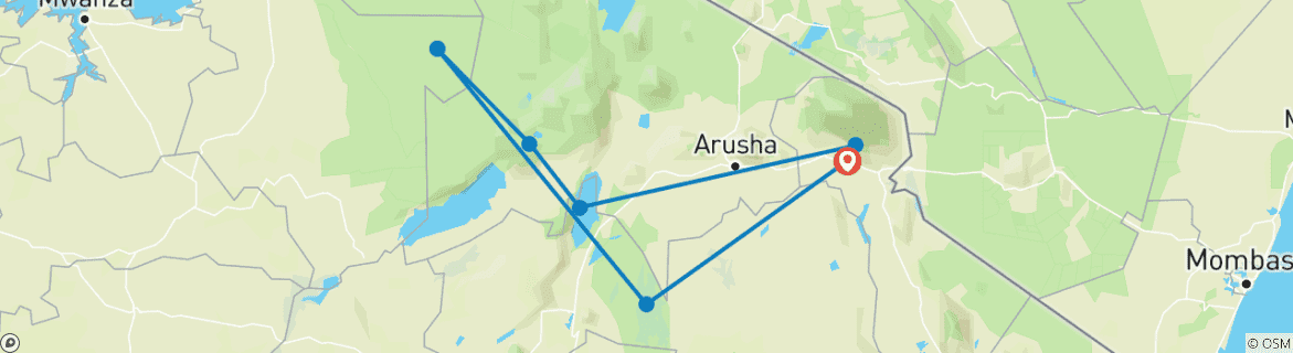 Karte mit der Reiseroute