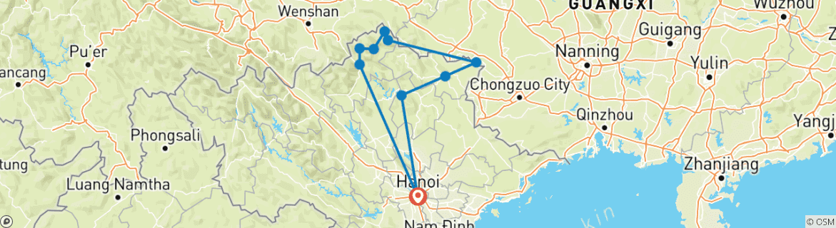 Map of 5-Day Unique Northern Vietnam: Ha Giang,Dong Van Plateau, Ban Gioc Waterfall & Ba Be Lake