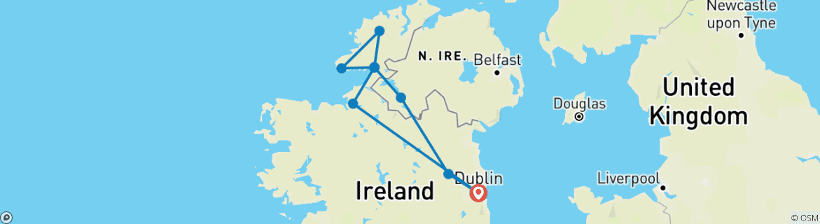 Karte von Dublin nach Donegal - 3 Tage