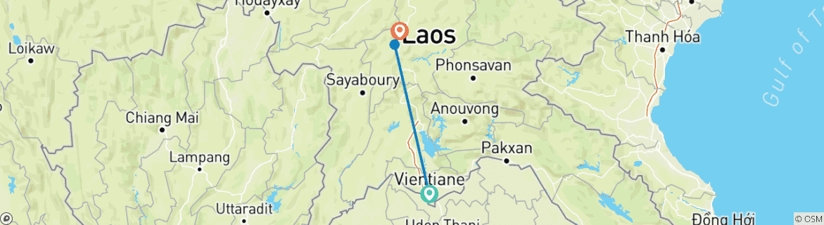 Map of Vientiane - Luang Prabang 7 Days Private Tour