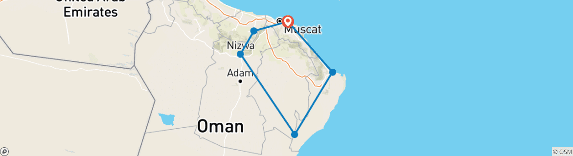 Map of The Oman Complete - Escorted Tour in 4* Hotels – Full Board Plan