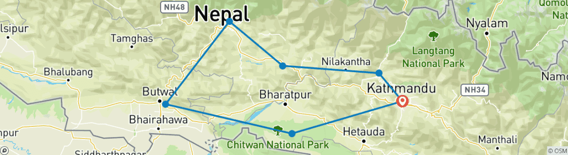 Foto van een kaart met de route van de rondreis