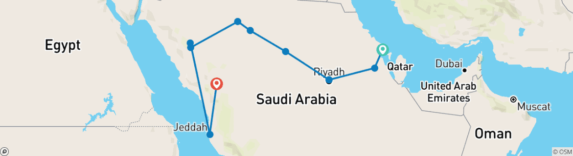 Map of Crossing Saudi Arabia - Self Drive Tour