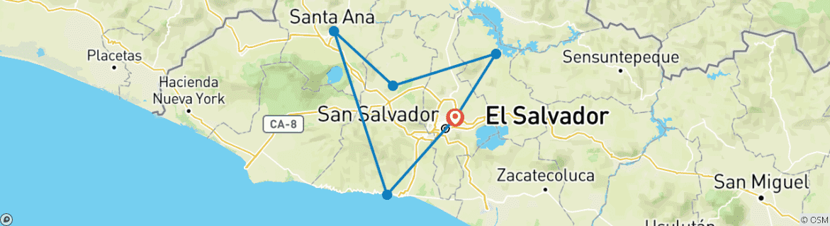 Carte du circuit Circuit familial personnalisé de 6 jours au Salvador, départ quotidien, guide et voiture privés