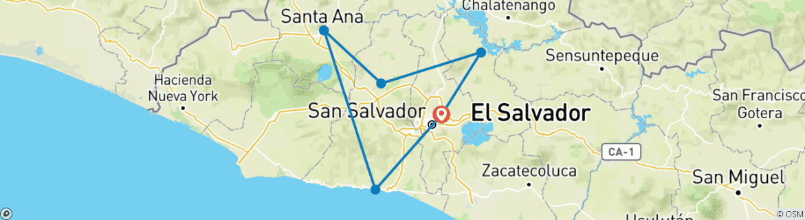 Map of Tailor-Made Best El Salvador Tour with Daily Departure