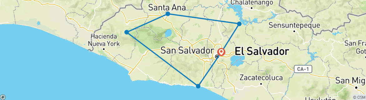 Map of Tailor-Made El Salvador Adventure with Daily Departure