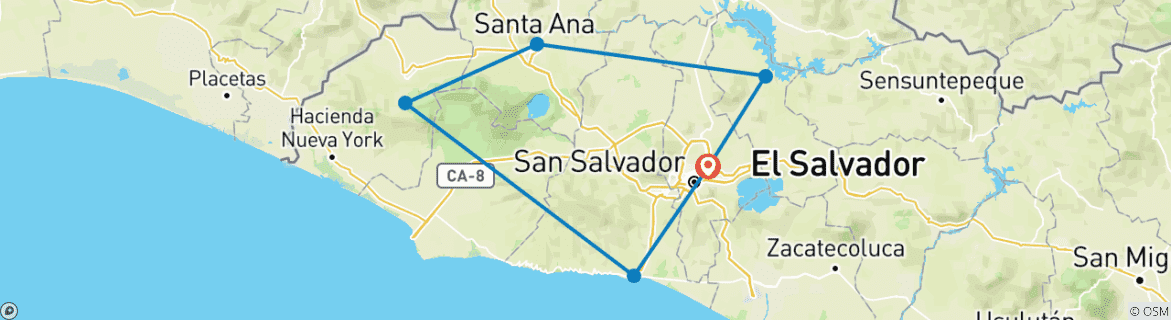 Foto van een kaart met de route van de rondreis