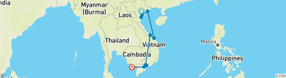 Kaart van Ontdek de ziel & cultuur van Vietnam – 19 dagen