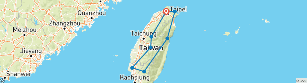 Karte von Ein Geschmack von Taiwan Zugreise