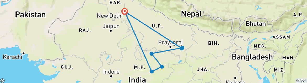 Karte mit der Reiseroute