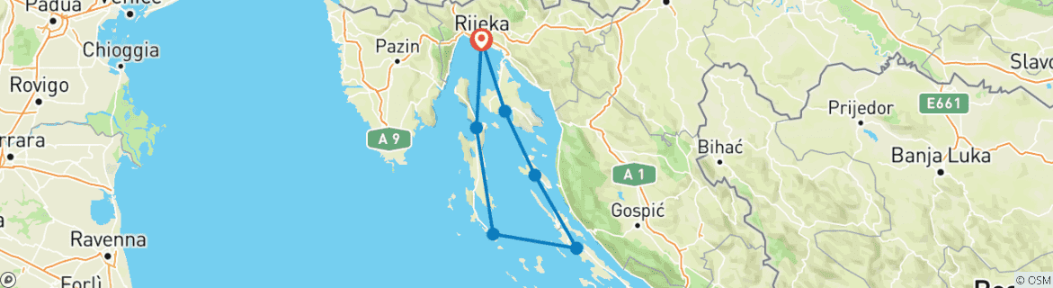 Map of Boat & Bike Croatia from/to Rijeka