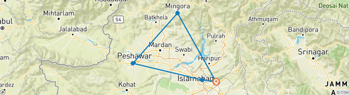 Kaart van Gandhara Beschaving Rondreis door