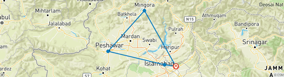 Carte du circuit Visite de la civilisation du Gandhara