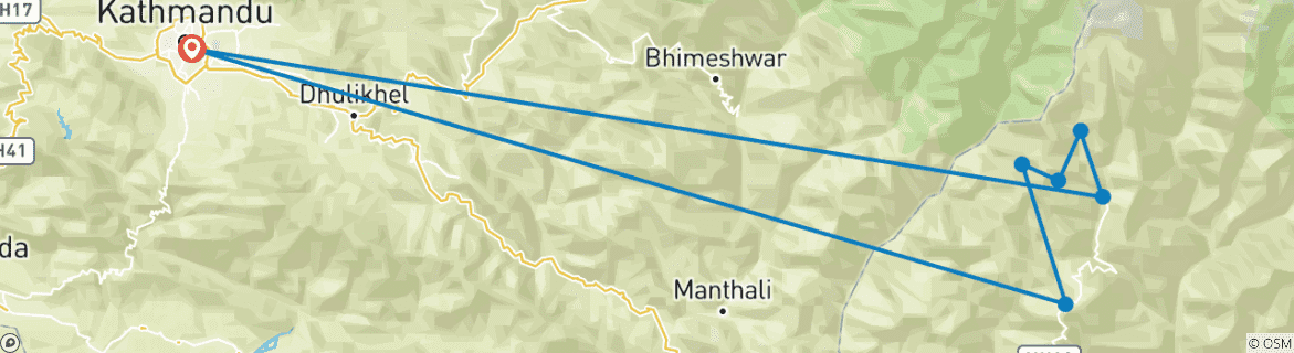 Map of 7 Days Pikey Peak Trek-Great Everest View Trek