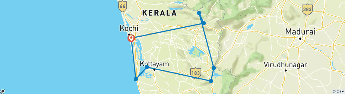 Carte du circuit Voyage organisé au Kerala