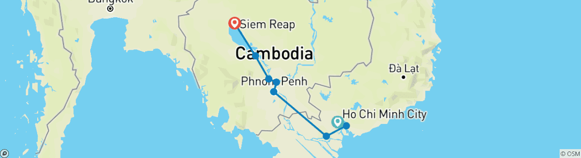 Carte du circuit Découverte du Mékong de Saigon à Siem Reap 14 jours