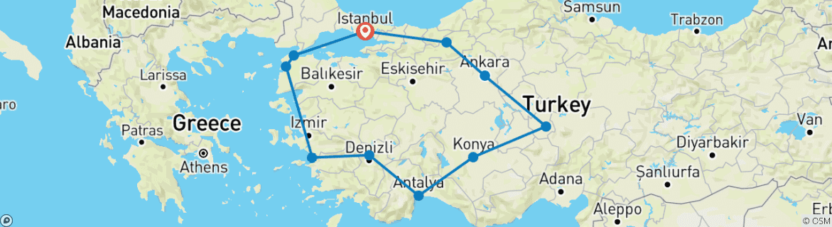 Map of The Wonders of Turkey: Classical Turkey 13 Day Tour