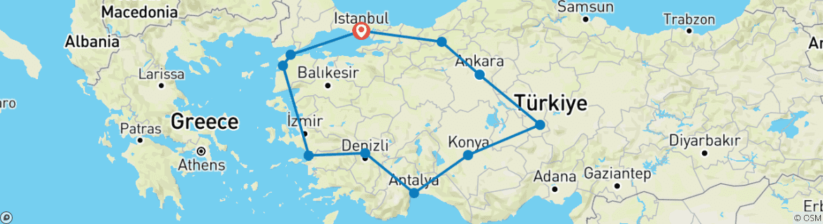 Mapa de Las maravillas de Turquía: circuito de 13 días por la Turquía clásica