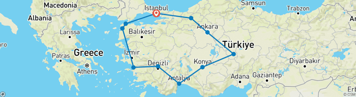 Mapa de Las maravillas de Turquía: circuito de 13 días por la Turquía clásica