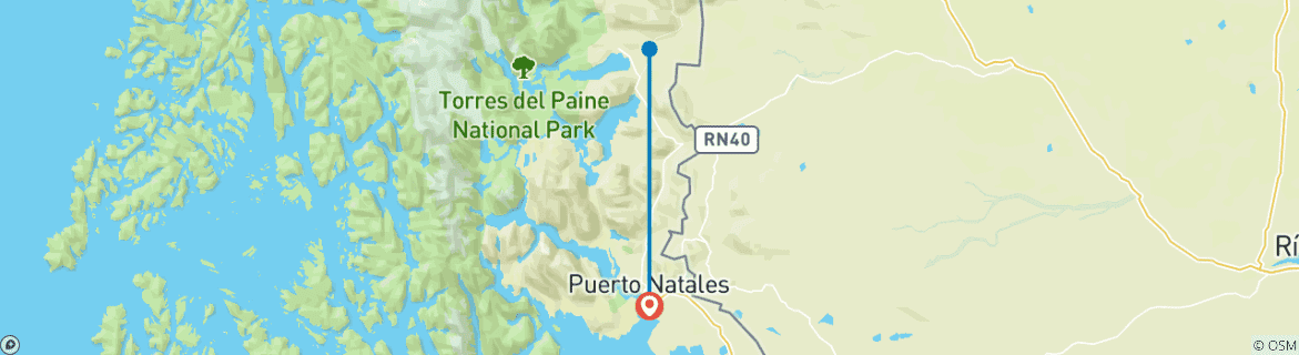 Map of W-Trek Standard + Puerto Natales (7 Days)