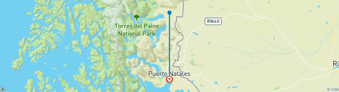 Carte du circuit W-Trek Standard + Puerto Natales (7 jours)