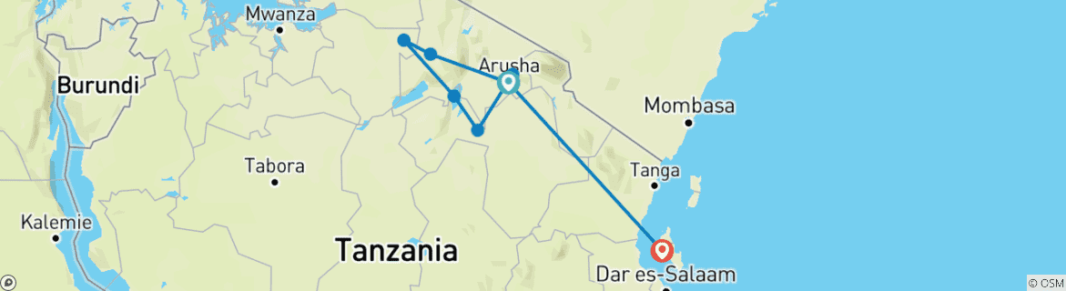 Map of Tanzania & Kenya big migration group safaris