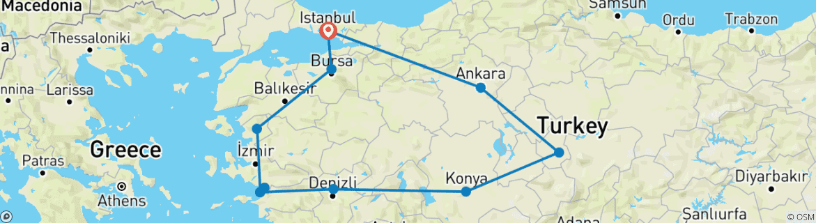 Map of The Seven Churches Trail – Biblical Tour Turkey 10 Day Tour