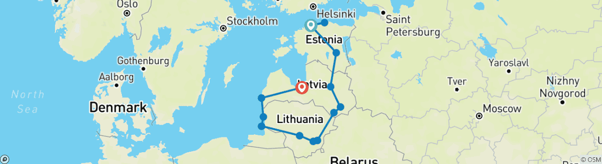 Map of Baltics Encompassed - 14 days