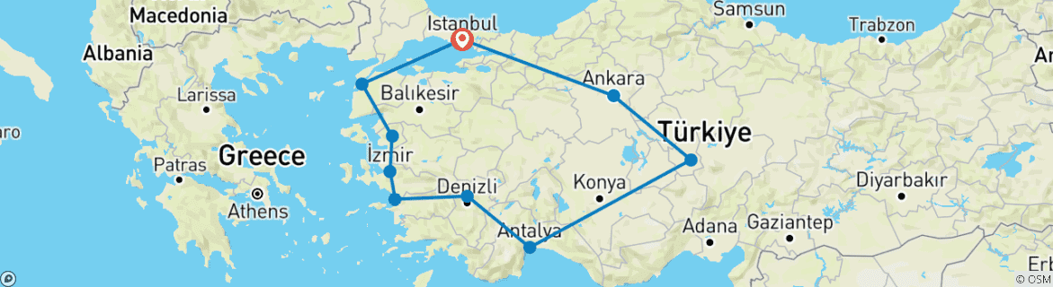 Image of a map showing the route of the tour