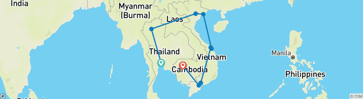 Image of a map showing the route of the tour