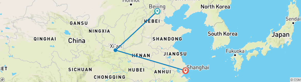 Karte von China: Peking, Xi'an und Shanghai Privatreise - 8 Tage