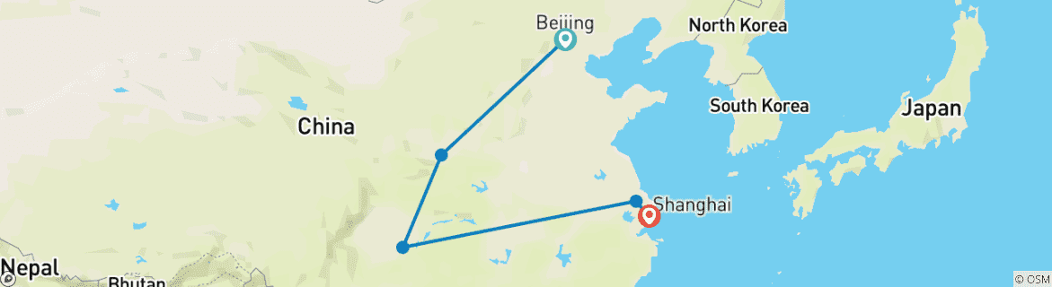 Kaart van Een reis door China - incl. Yangtze-riviercruise - een privéreis - 11 dagen